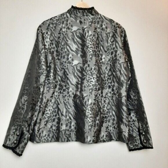 COLDWATER CREEK / Blazer Jacket Button Front Black & Grey Abstract Sz L - Picture 9 of 14